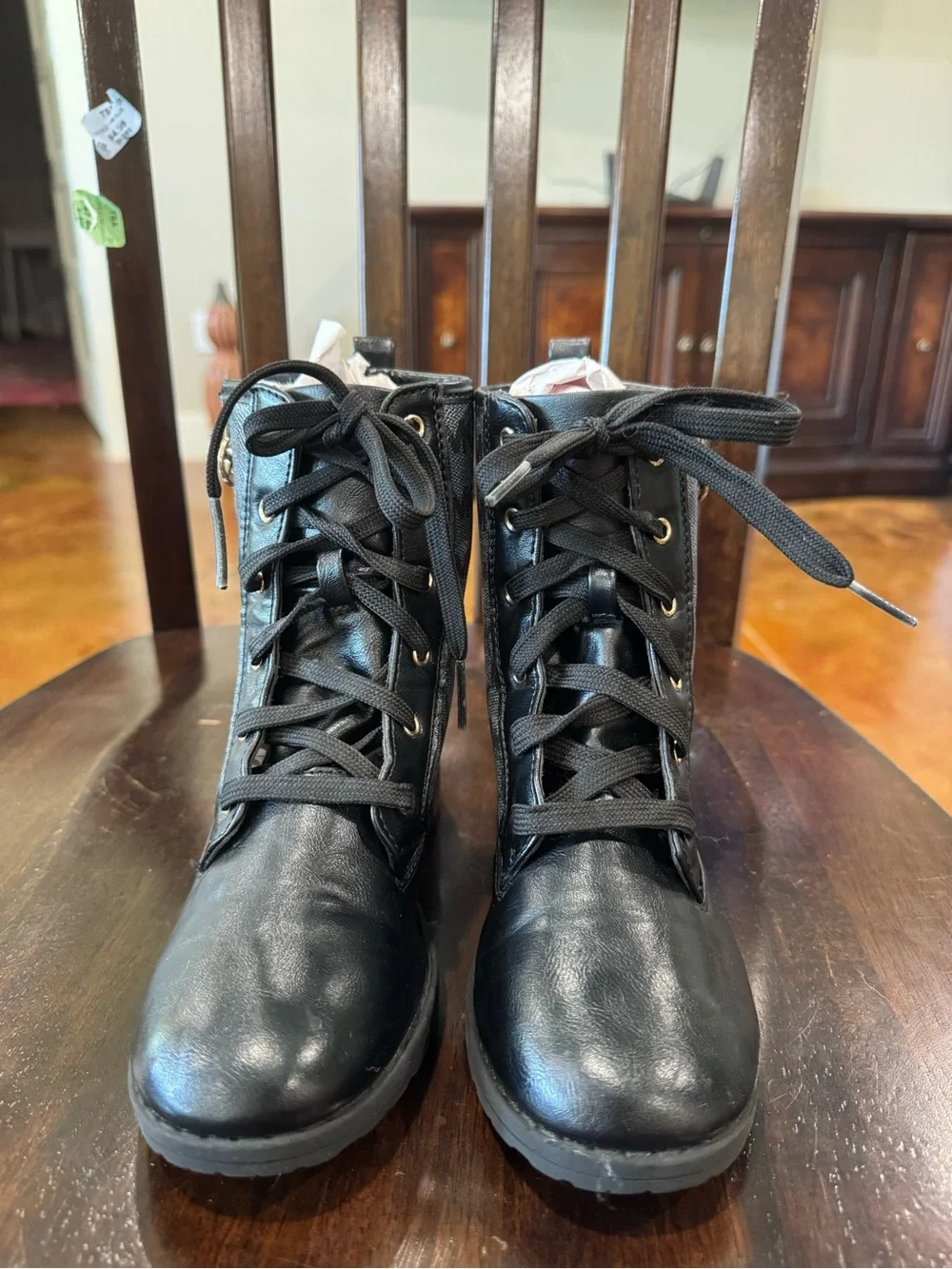 Michael Kors Black and Gray MK Monogram Combat Boots with Gold Zip Charm